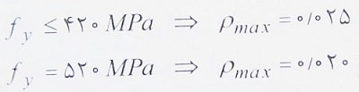 حداکثر مقدار آرماتورهای کششی