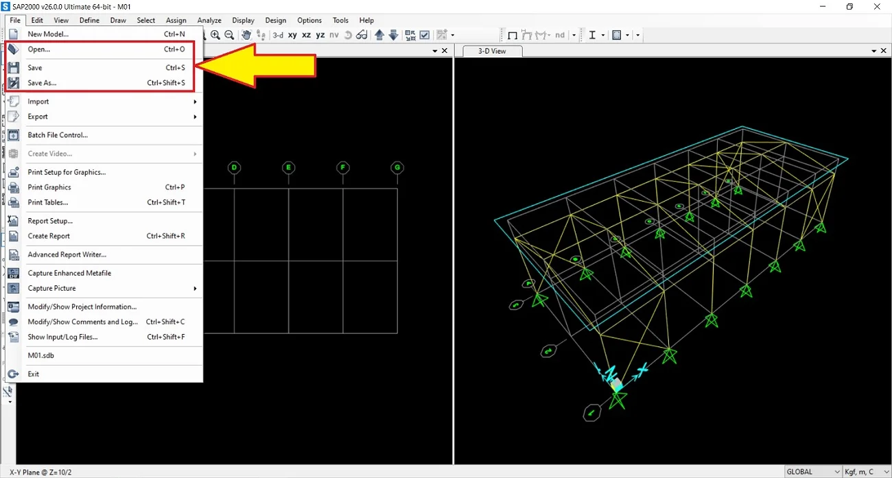 سیو کردن و باز کردن پروژه در sap 2000