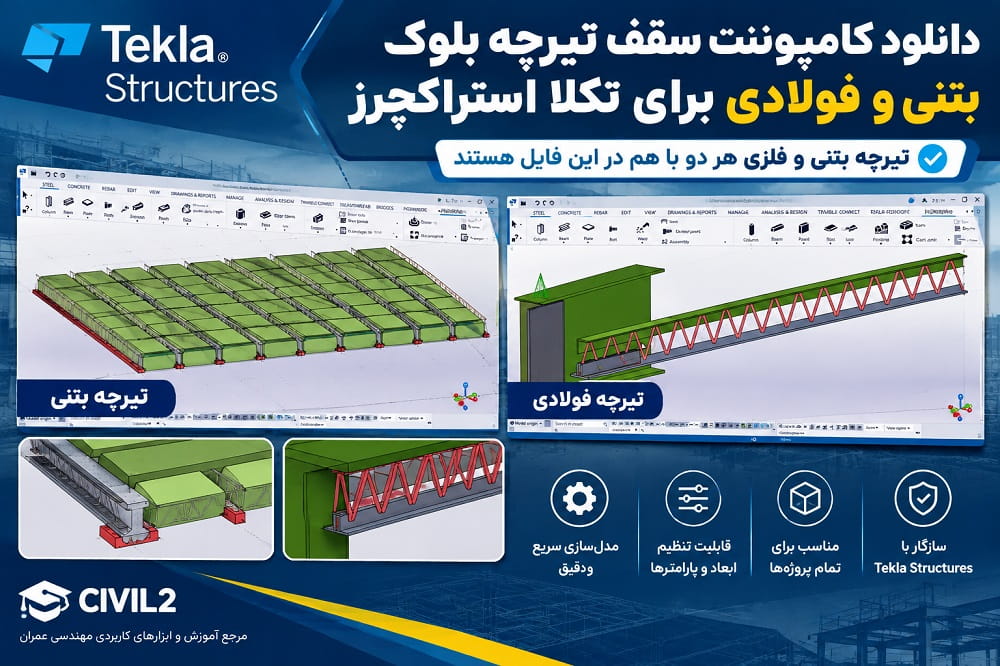 کامپوننت سقف تیرچه بلوک بتنی و فلزی برای tekla structures
