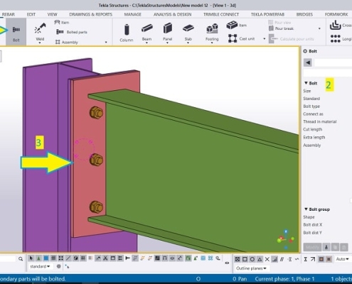 آموزش تکلا استراکچرز tekla structures | اتصالات پیچی سازه فولادی در تکلا استراکچرز