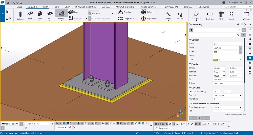 مدلسازی گروت زیر بیس پلیت در تکلا استراکچرز